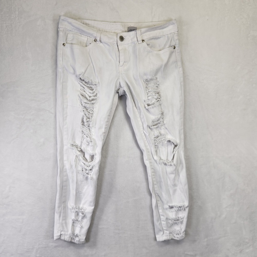 VIP JEANS Womens Size 9 10‎ White Distressed Ripped Cropped Denim Jeans